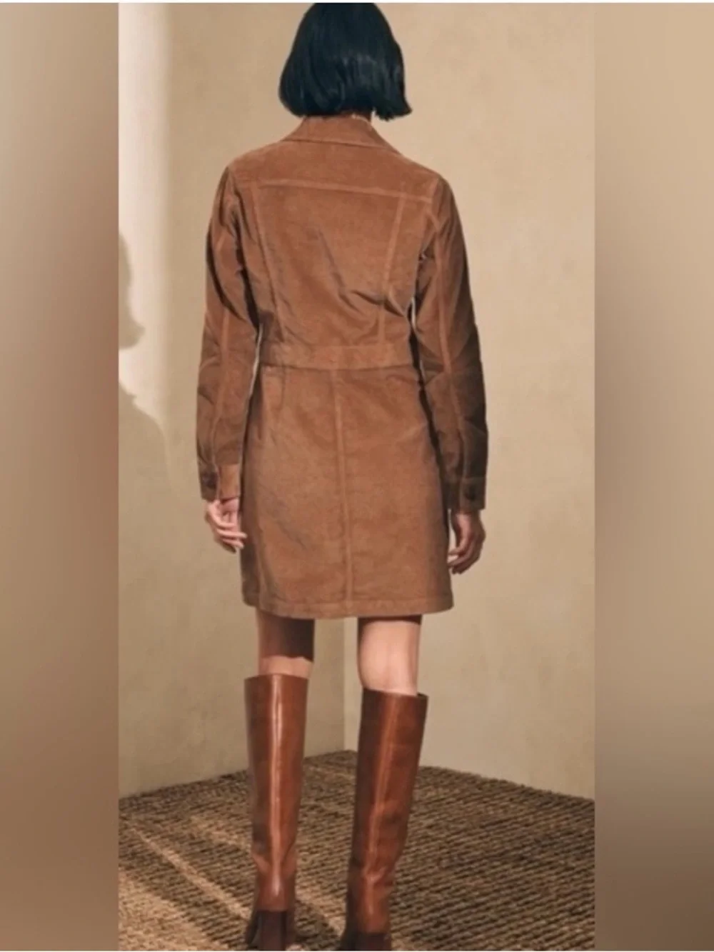 Faherty Chestnut Brown Corduroy Button-Front Mini Dress Sz 2 NWT! - Picture 4 of 10